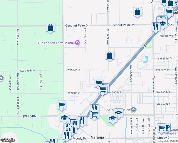 map of restaurants, bars, coffee shops, grocery stores, and more near 14500-14540 SW 256th St in Princeton