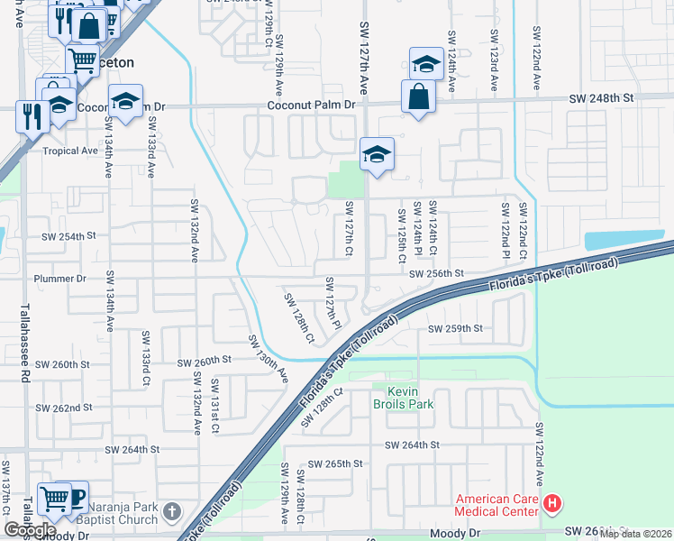 map of restaurants, bars, coffee shops, grocery stores, and more near 25515 Southwest 128th Avenue in Homestead