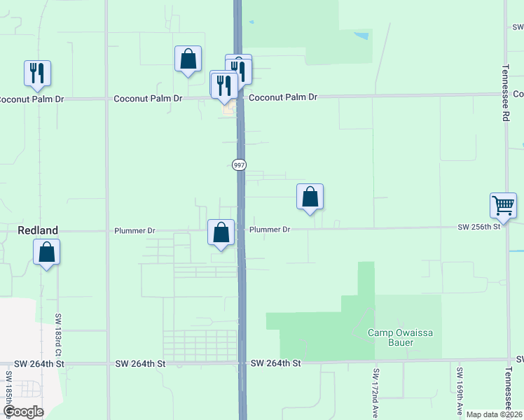 map of restaurants, bars, coffee shops, grocery stores, and more near 17540 Southwest 254th Street in Homestead