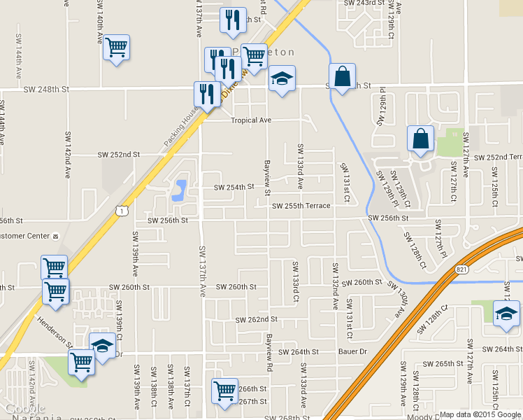 map of restaurants, bars, coffee shops, grocery stores, and more near 13411 Southwest 255th Terrace in Homestead