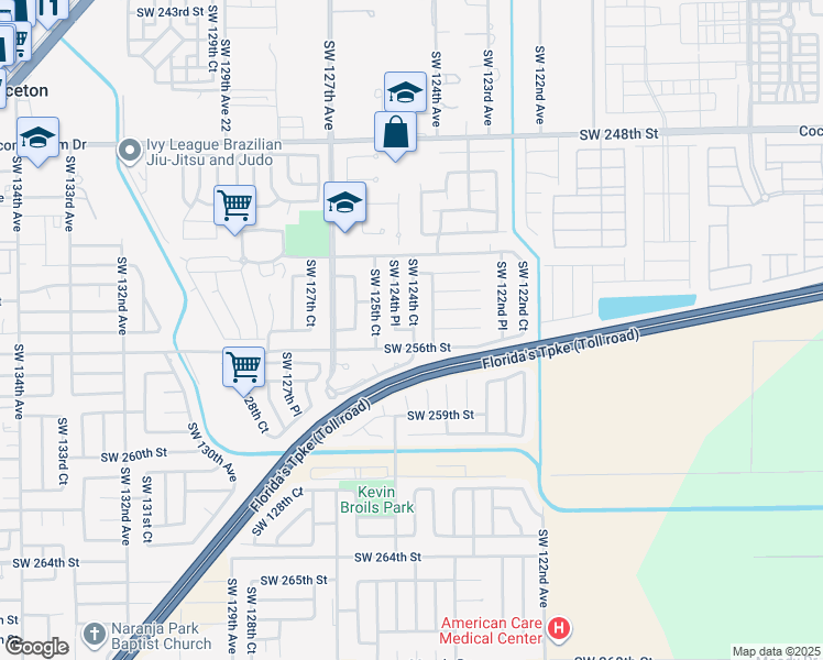 map of restaurants, bars, coffee shops, grocery stores, and more near 25520 Southwest 124th Place in Homestead