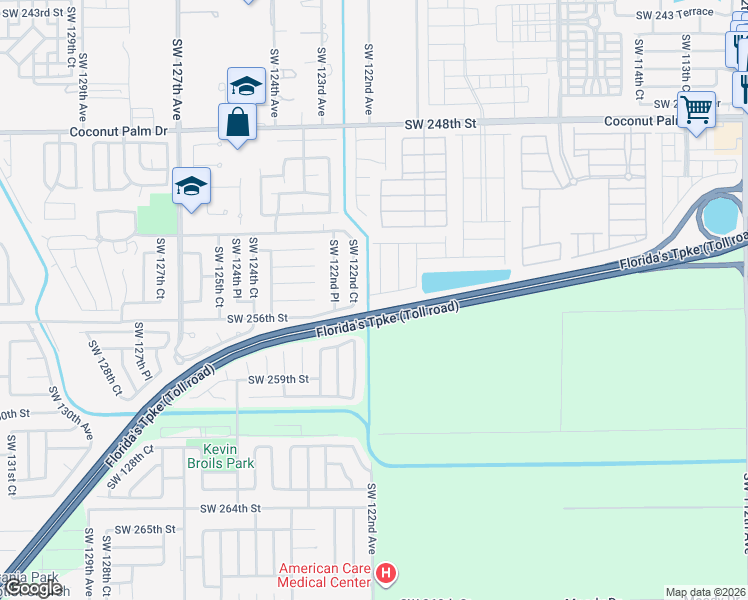 map of restaurants, bars, coffee shops, grocery stores, and more near 12142 Southwest 255th Street in Homestead