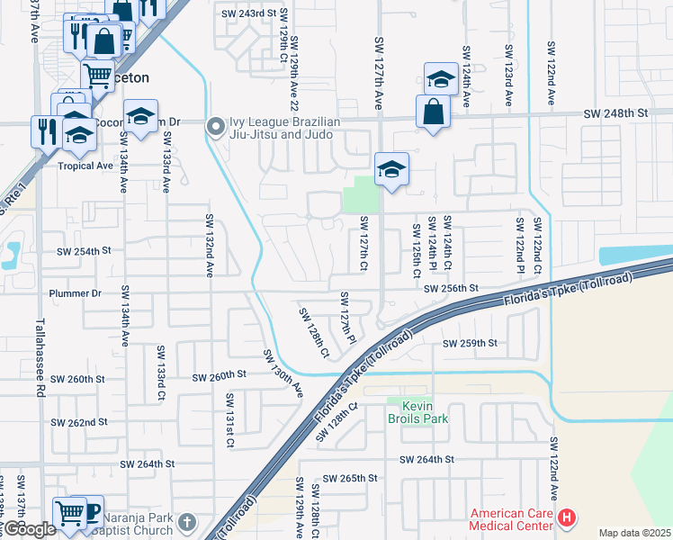 map of restaurants, bars, coffee shops, grocery stores, and more near 25515 Southwest 128th Avenue in Homestead
