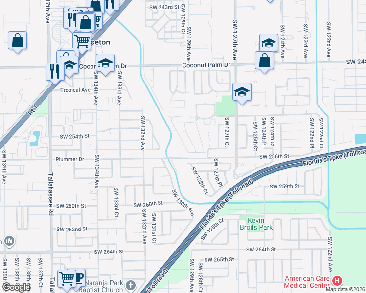 map of restaurants, bars, coffee shops, grocery stores, and more near 25490 Southwest 129th Place in Princeton