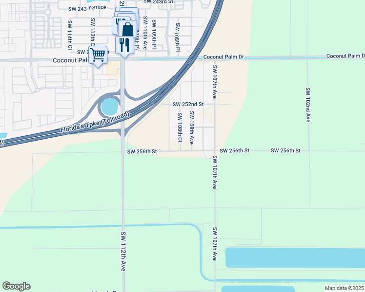 map of restaurants, bars, coffee shops, grocery stores, and more near 25581 Southwest 108th Court in Homestead