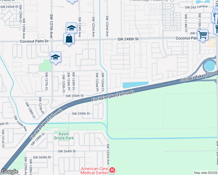 map of restaurants, bars, coffee shops, grocery stores, and more near 12142 Southwest 255th Street in Homestead
