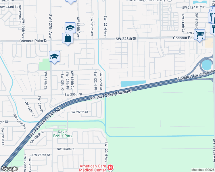 map of restaurants, bars, coffee shops, grocery stores, and more near 12142 Southwest 255th Street in Homestead