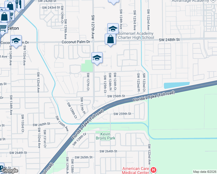 map of restaurants, bars, coffee shops, grocery stores, and more near 25520 Southwest 124th Place in Homestead