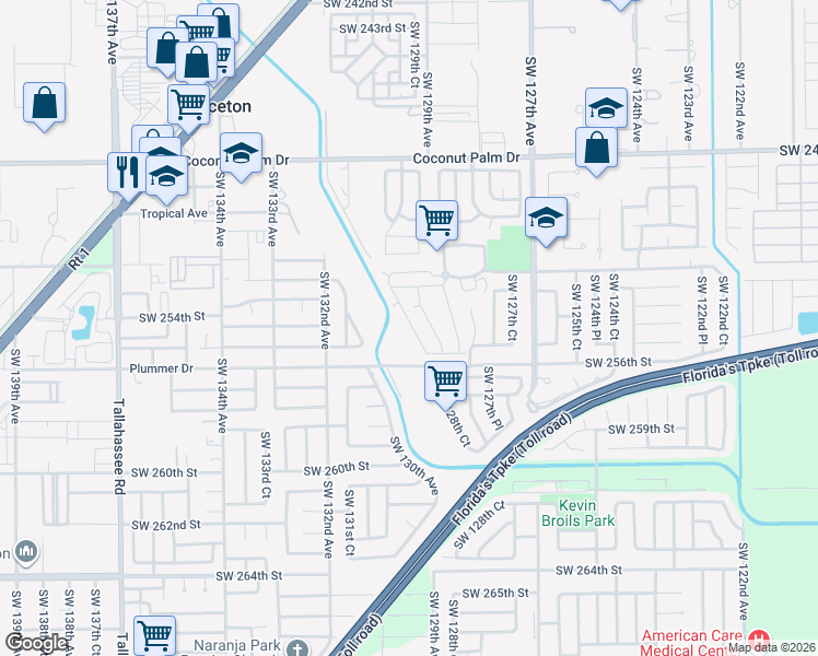 map of restaurants, bars, coffee shops, grocery stores, and more near 25490 Southwest 129th Place in Princeton