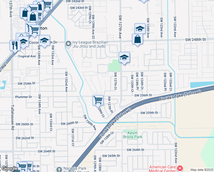map of restaurants, bars, coffee shops, grocery stores, and more near 25515 Southwest 128th Avenue in Homestead