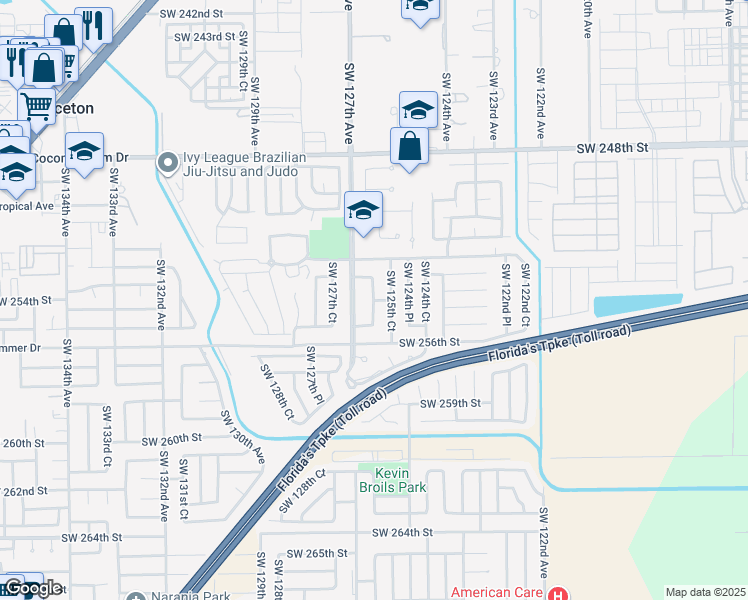 map of restaurants, bars, coffee shops, grocery stores, and more near 28100 Southwest 126th Court in Princeton