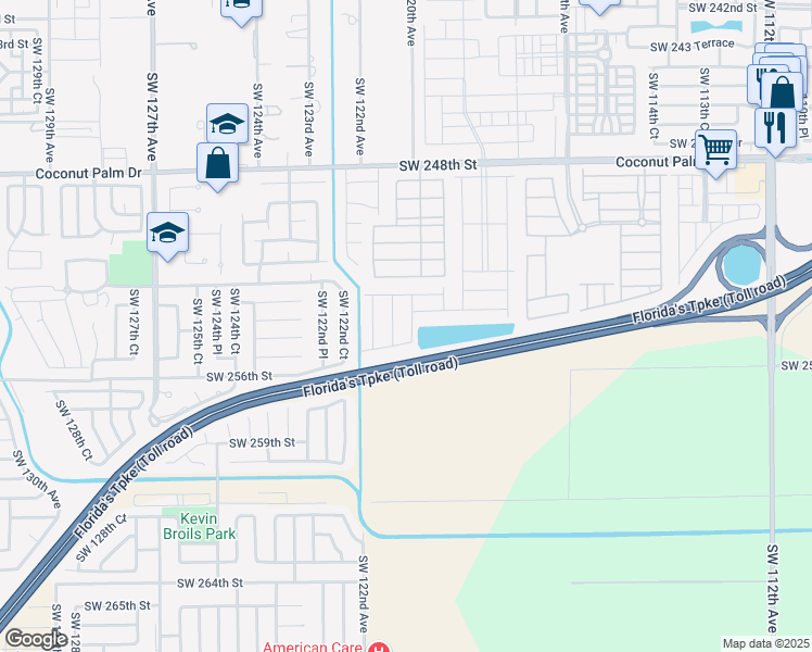 map of restaurants, bars, coffee shops, grocery stores, and more near 25364 Southwest 120th Avenue in Homestead