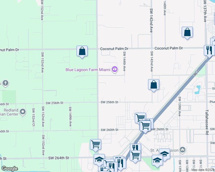map of restaurants, bars, coffee shops, grocery stores, and more near 25250 Southwest 145th Avenue in Homestead