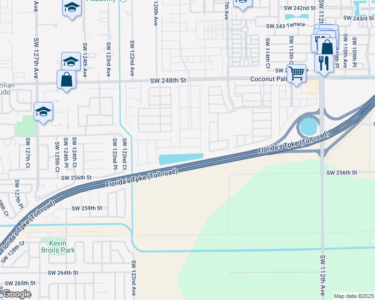 map of restaurants, bars, coffee shops, grocery stores, and more near 11866 Southwest 253rd Terrace in Homestead