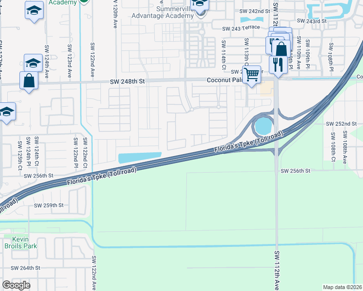 map of restaurants, bars, coffee shops, grocery stores, and more near 11711 Southwest 254th Street in Homestead