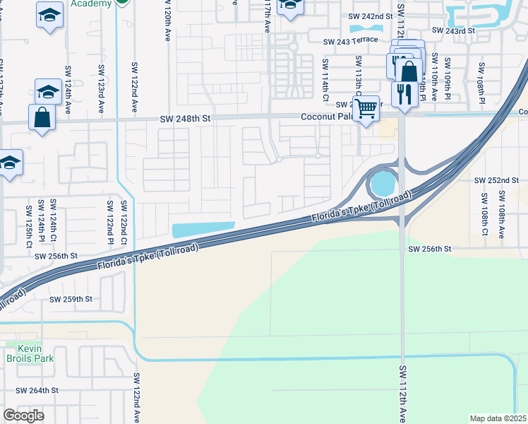 map of restaurants, bars, coffee shops, grocery stores, and more near 11711 Southwest 254th Street in Homestead
