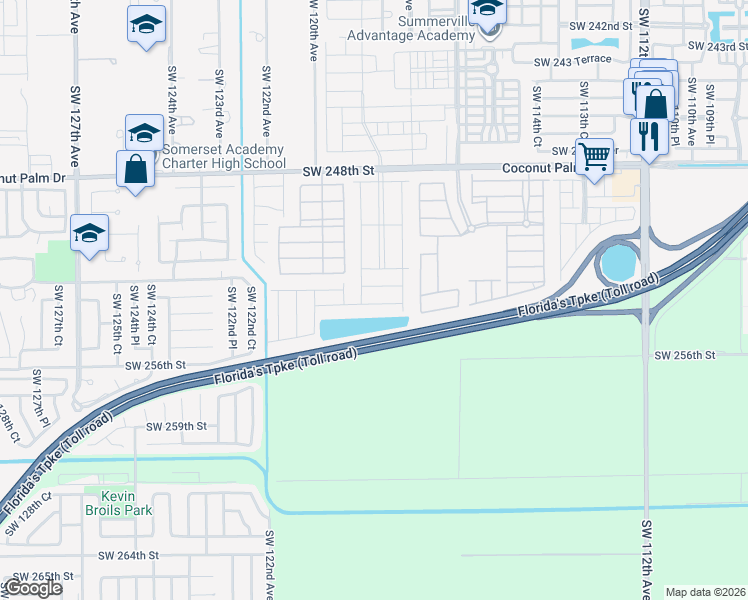 map of restaurants, bars, coffee shops, grocery stores, and more near 11866 Southwest 253rd Terrace in Homestead