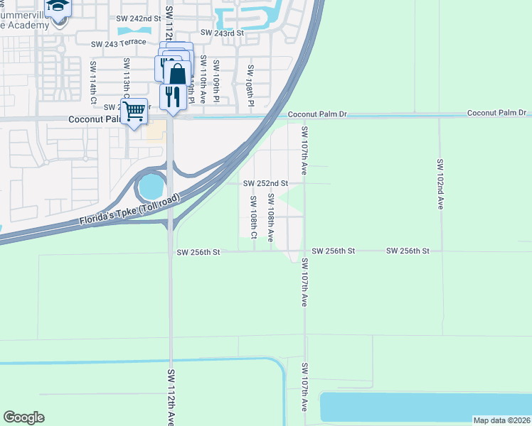map of restaurants, bars, coffee shops, grocery stores, and more near 25380 Southwest 108th Court in Homestead