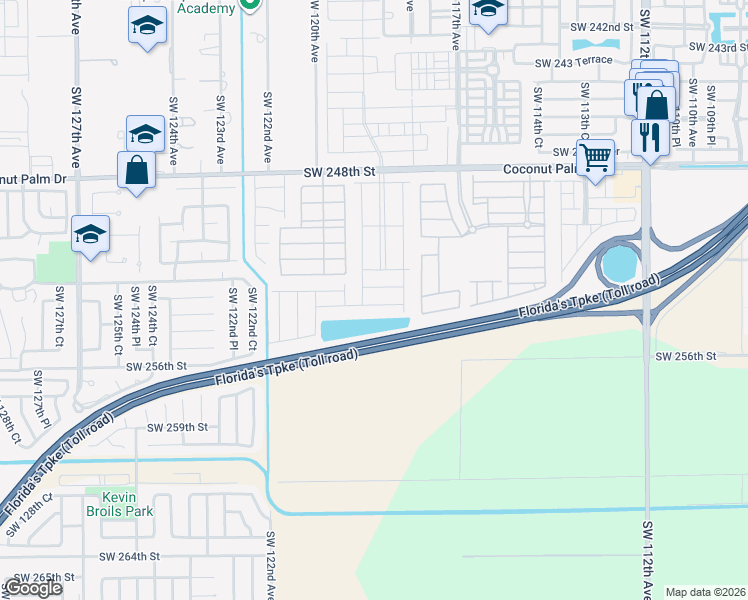map of restaurants, bars, coffee shops, grocery stores, and more near 11866 Southwest 253rd Terrace in Homestead