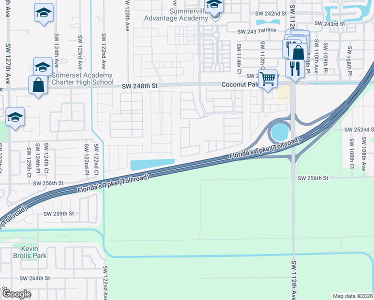 map of restaurants, bars, coffee shops, grocery stores, and more near 11724 Southwest 254th Street in Homestead