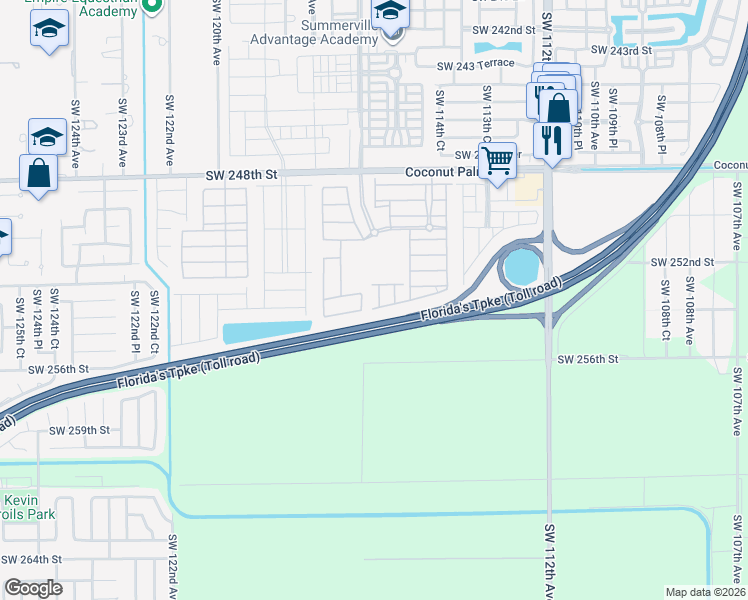 map of restaurants, bars, coffee shops, grocery stores, and more near 11562 Southwest 254th Street in Homestead