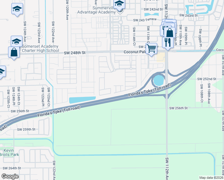 map of restaurants, bars, coffee shops, grocery stores, and more near 11724 Southwest 254th Street in Homestead