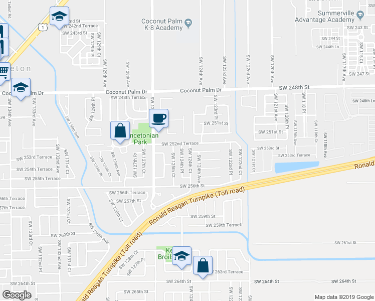 map of restaurants, bars, coffee shops, grocery stores, and more near 25310 Southwest 124th Place in Homestead