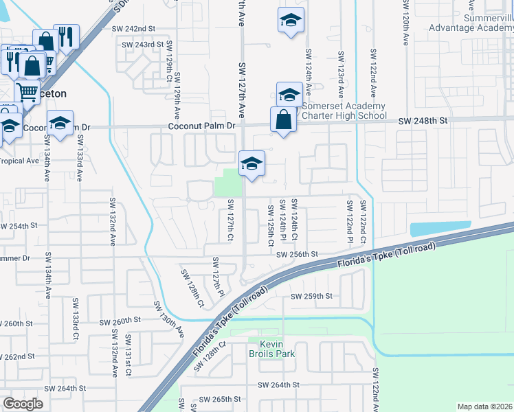 map of restaurants, bars, coffee shops, grocery stores, and more near 25310 Southwest 126th Court in Homestead