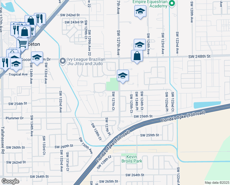 map of restaurants, bars, coffee shops, grocery stores, and more near 25255 Southwest 127th Court in Homestead