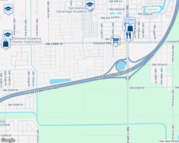 map of restaurants, bars, coffee shops, grocery stores, and more near 11553 Southwest 253rd Street in Homestead