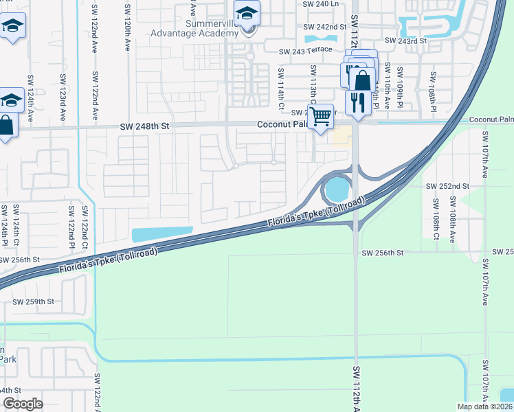 map of restaurants, bars, coffee shops, grocery stores, and more near 11456 Southwest 252nd Terrace in Princeton