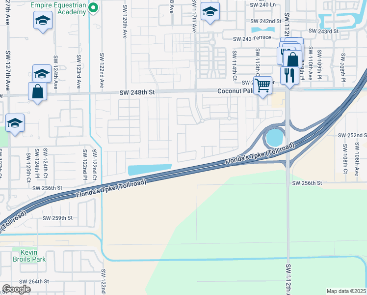 map of restaurants, bars, coffee shops, grocery stores, and more near 25264 Southwest 117th Place in Homestead