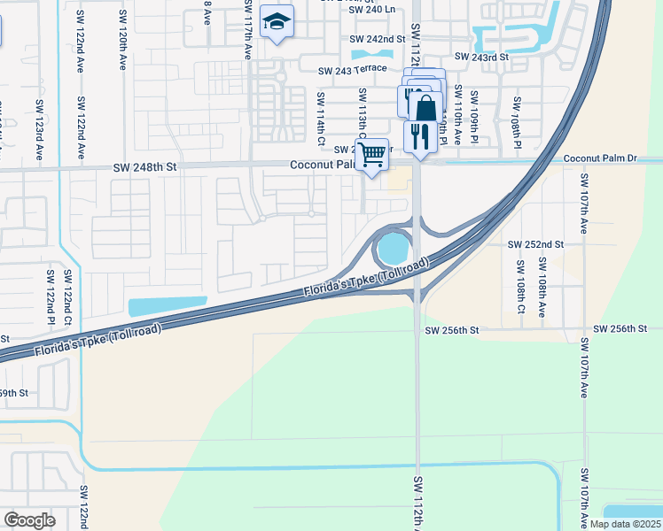 map of restaurants, bars, coffee shops, grocery stores, and more near 25259 Southwest 114th Court in Homestead