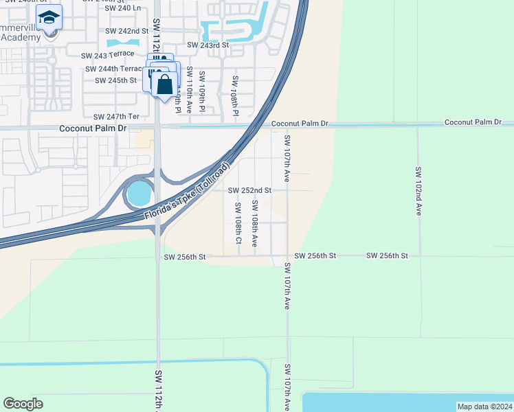 map of restaurants, bars, coffee shops, grocery stores, and more near 25313 Southwest 108th Avenue in Homestead