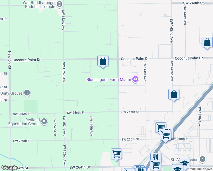 map of restaurants, bars, coffee shops, grocery stores, and more near 14751 Southwest 252nd Street in Homestead