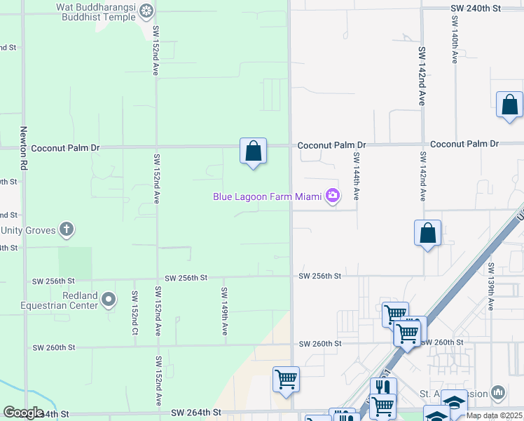 map of restaurants, bars, coffee shops, grocery stores, and more near 14751 Southwest 252nd Street in Homestead