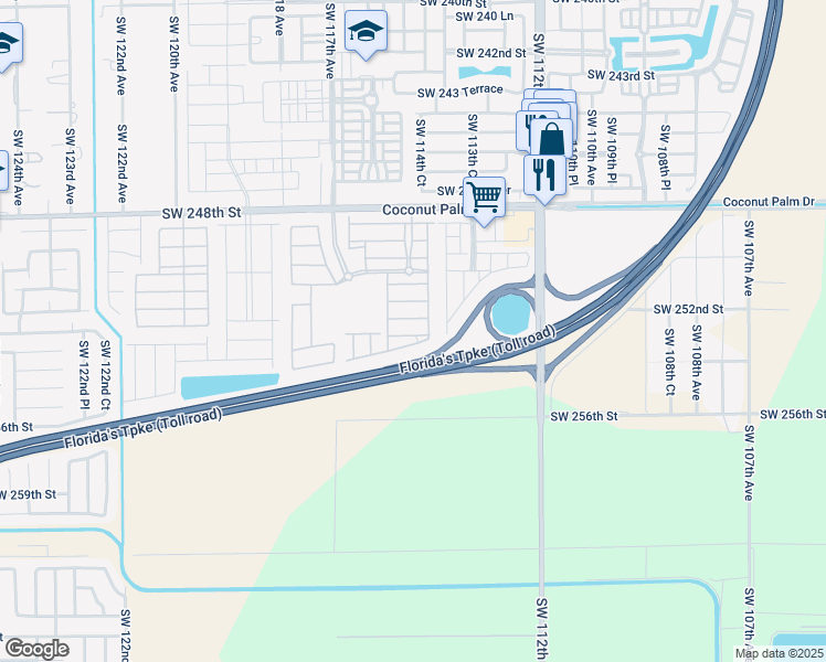 map of restaurants, bars, coffee shops, grocery stores, and more near 11437 Southwest 253rd Street in Homestead