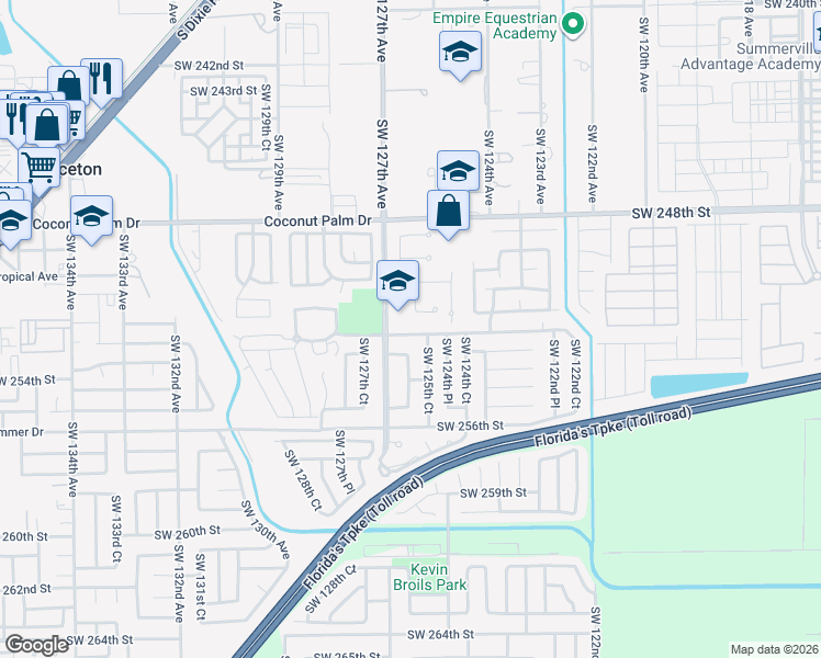 map of restaurants, bars, coffee shops, grocery stores, and more near 12601 Southwest 252nd Terrace in Homestead
