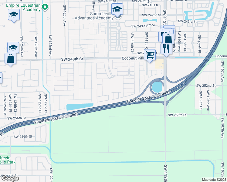 map of restaurants, bars, coffee shops, grocery stores, and more near 11553 Southwest 253rd Street in Homestead