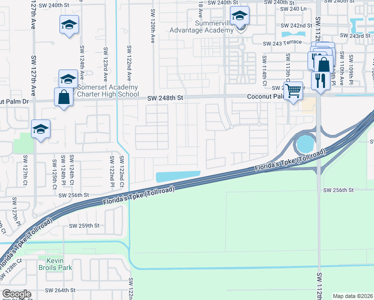 map of restaurants, bars, coffee shops, grocery stores, and more near 11850 Southwest 252nd Terrace in Homestead