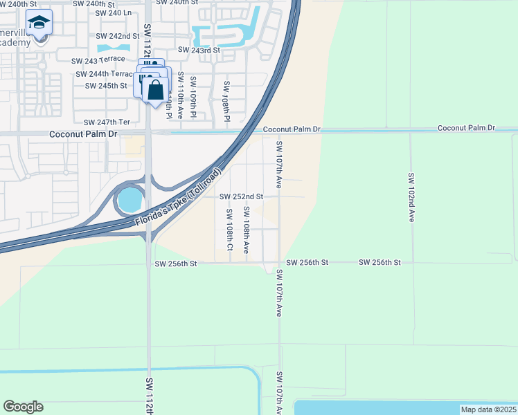 map of restaurants, bars, coffee shops, grocery stores, and more near 25313 Southwest 108th Avenue in Homestead