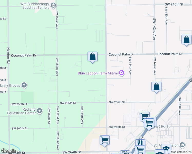 map of restaurants, bars, coffee shops, grocery stores, and more near 14751 Southwest 252nd Street in Homestead