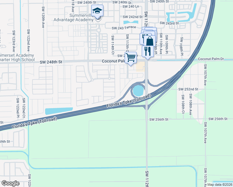 map of restaurants, bars, coffee shops, grocery stores, and more near 25259 Southwest 114th Court in Homestead