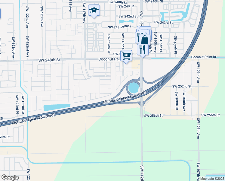 map of restaurants, bars, coffee shops, grocery stores, and more near 25259 Southwest 114th Court in Homestead