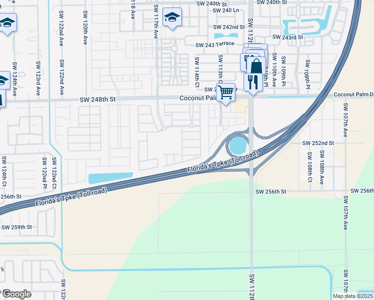 map of restaurants, bars, coffee shops, grocery stores, and more near 11456 Southwest 252nd Terrace in Princeton