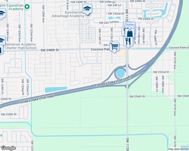 map of restaurants, bars, coffee shops, grocery stores, and more near 11456 Southwest 252nd Terrace in Princeton