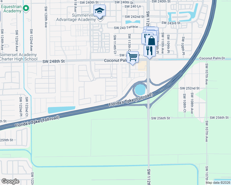 map of restaurants, bars, coffee shops, grocery stores, and more near 25259 Southwest 114th Court in Homestead