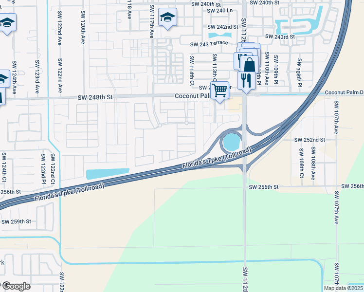 map of restaurants, bars, coffee shops, grocery stores, and more near 11456 Southwest 252nd Terrace in Princeton