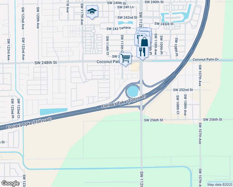 map of restaurants, bars, coffee shops, grocery stores, and more near 25259 Southwest 114th Court in Homestead