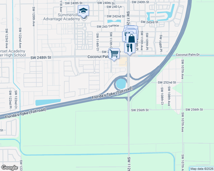 map of restaurants, bars, coffee shops, grocery stores, and more near 25259 Southwest 114th Court in Homestead